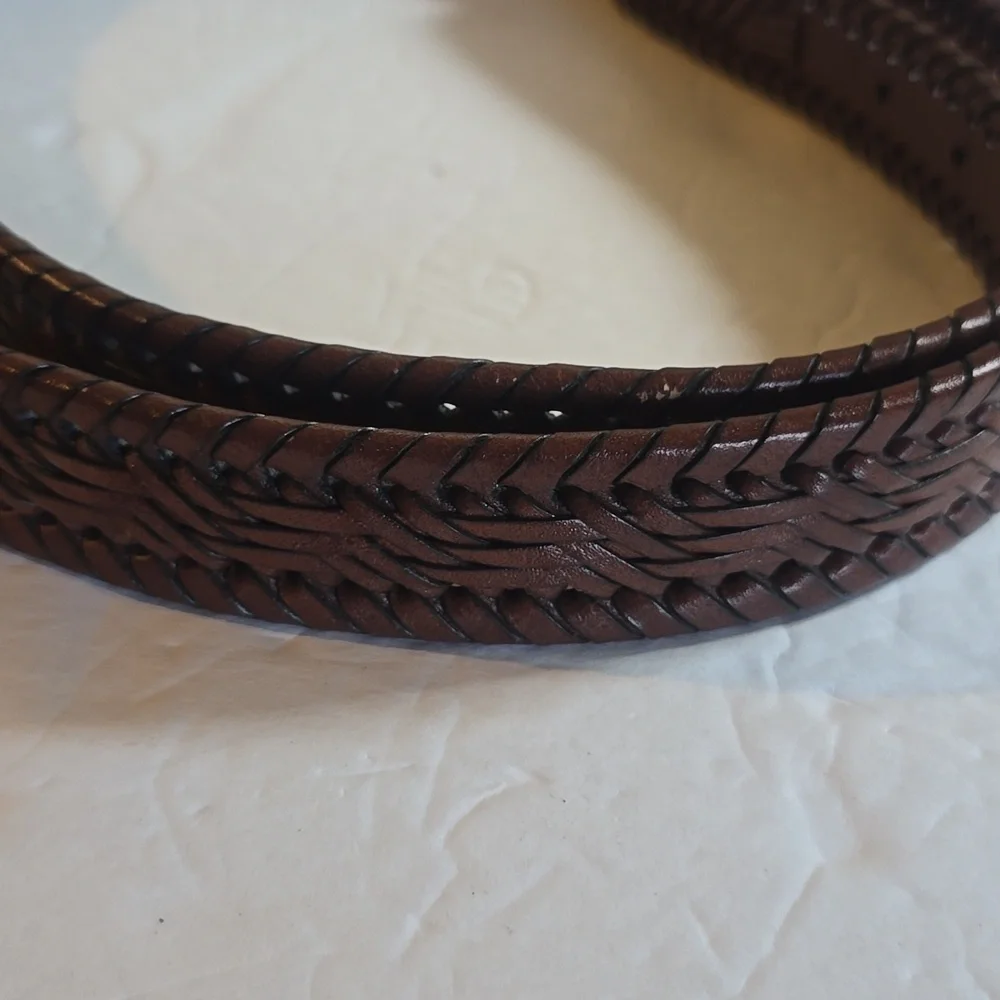 Mens Dark Brown Vintage Woven belt Neutral Minimalist Dress Sz.38